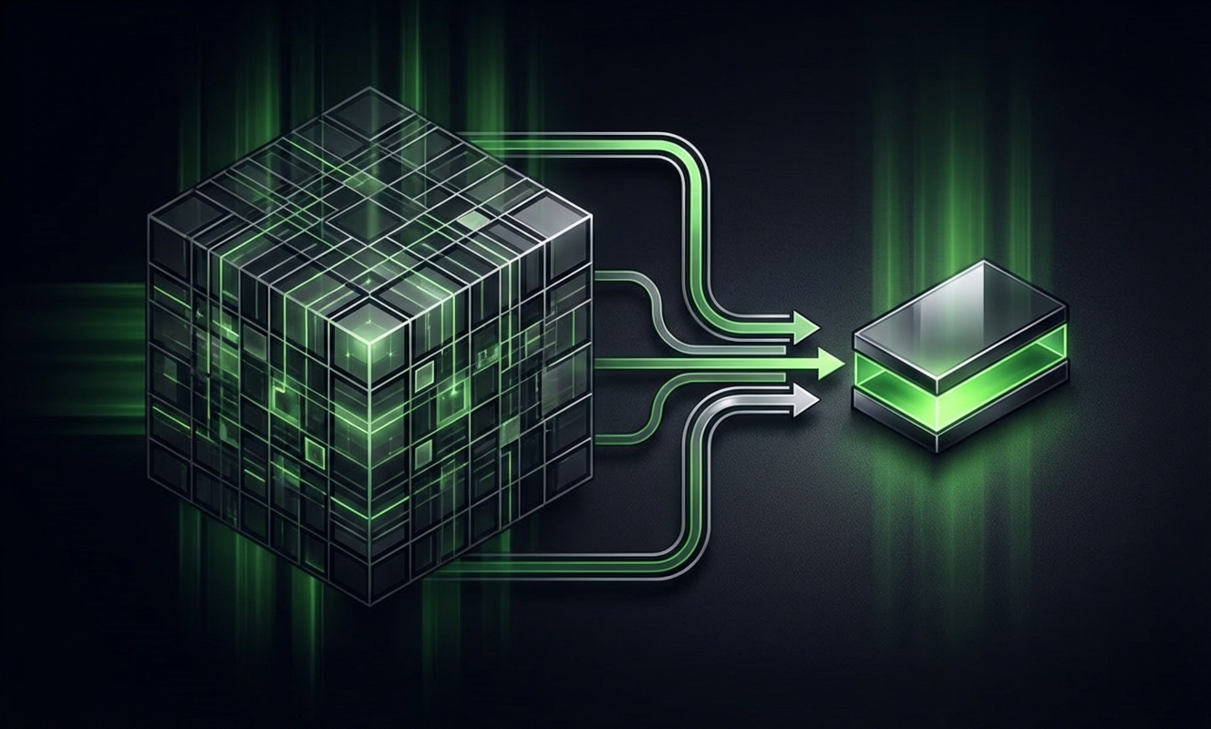 Context compression — large input distilled to compact output